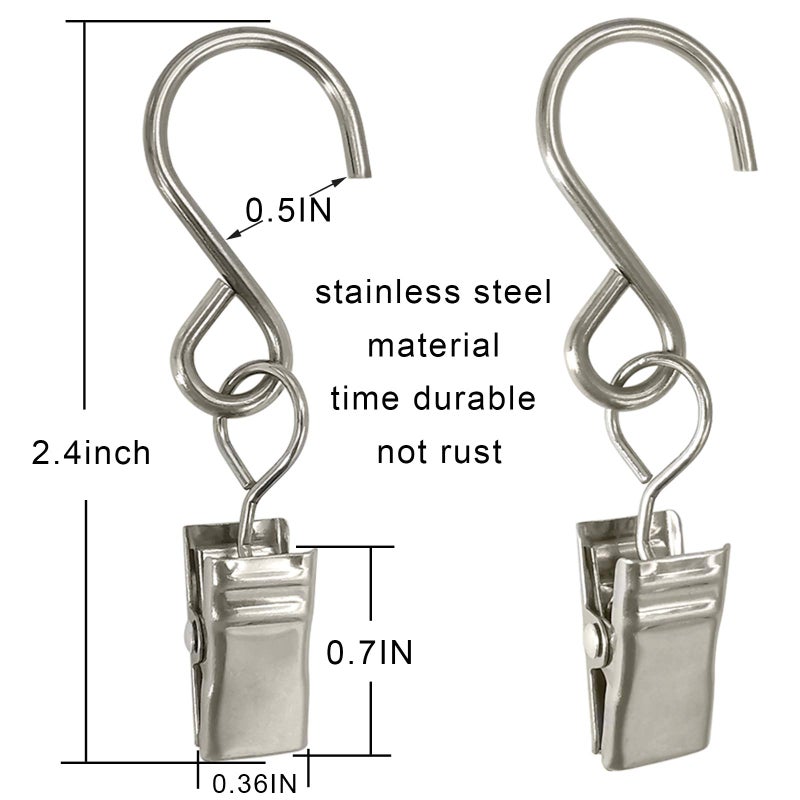 AMZSEVEN Stainless Steel S Hooks Curtain Clips, 50 Pack Hanging Party Lights Clips, Hangers Gutter Photo, Art Craft Display, 2.4 Inch Long, Silver - Image 2